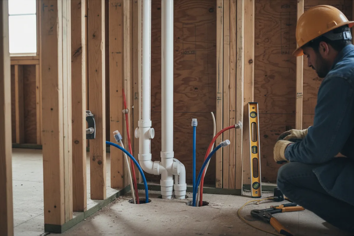 Drain and supply rough-in during Leak Detection in Akron