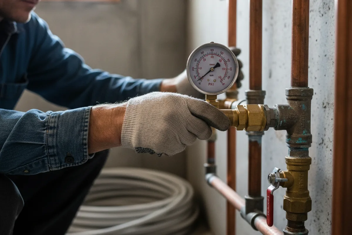 Pressure testing a repaired line during Water Line Repair in Akron